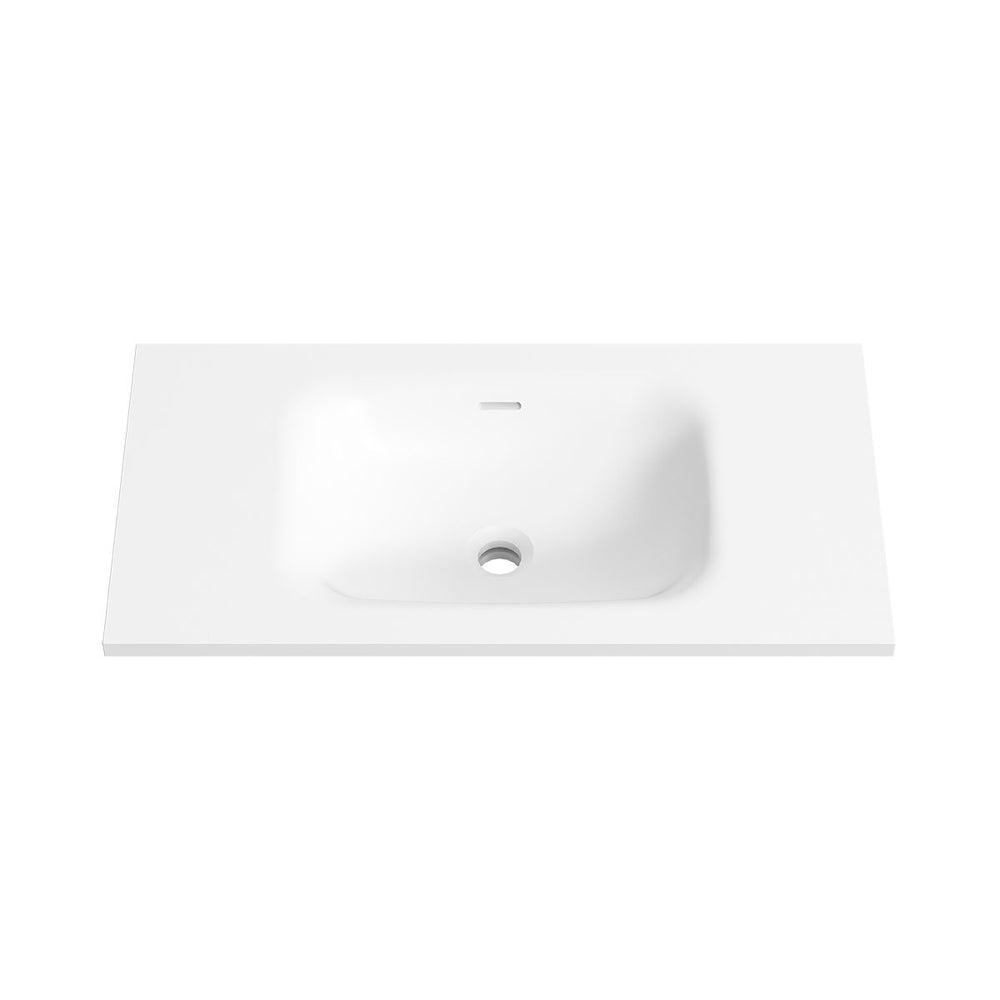 FLOW Slim Solid Surface Vanity Top, w/ Integrated Basin and Overflow 750mm Matte White