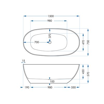 LUSINI Solid Surface Freestanding Bath with Overflow Matte White 1500mm