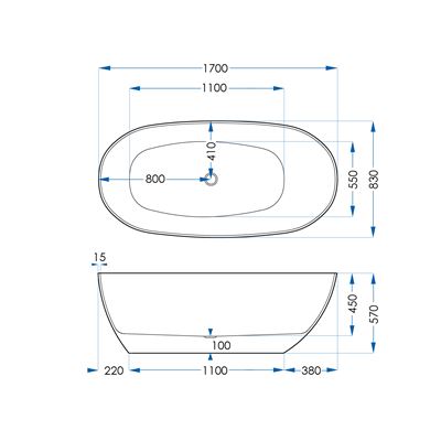 LUSINI Solid Surface Freestanding Bath with Overflow Matte White 1700mm
