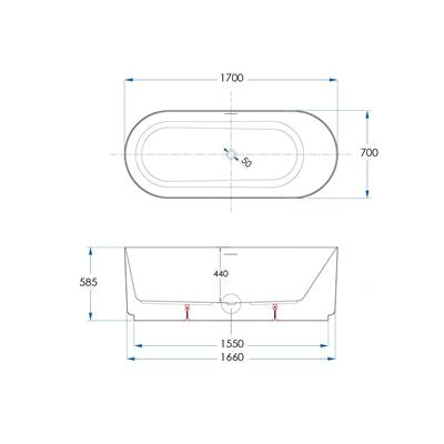 FLORENCE Freestanding Bath with Overflow Matte White 1700mm