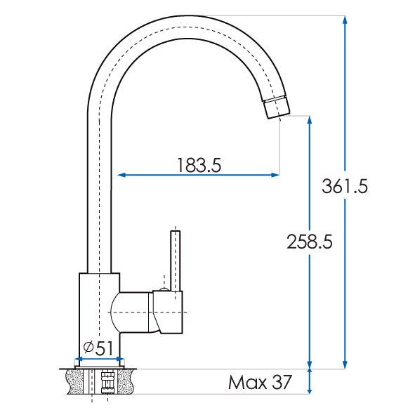 SPIN Gooseneck Sink Mixer Brushed Nickel