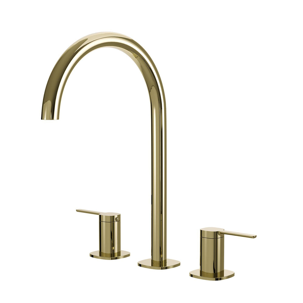 SYMMETRY Quarter Turn Lever Hob Tap Set with Swivel Hob Spout 175mm Champagne Gold, front view