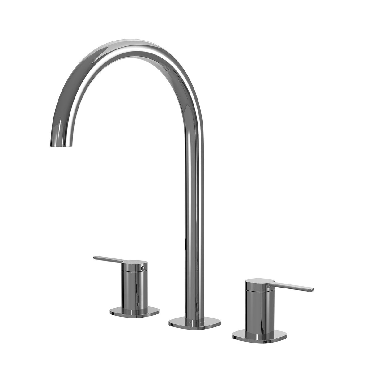 SYMMETRY Quarter Turn Lever Hob Tap Set with Swivel Hob Spout 175mm Polished Stainless Steel, front view