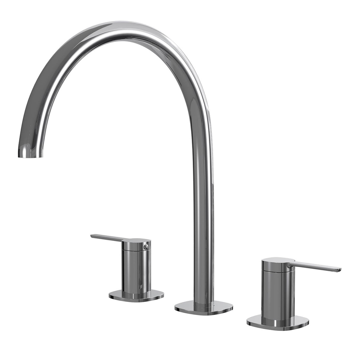 SYMMETRY Quarter Turn Lever Hob Tap Set with Swivel Hob Spout 260mm Polished Stainless Steel, front view