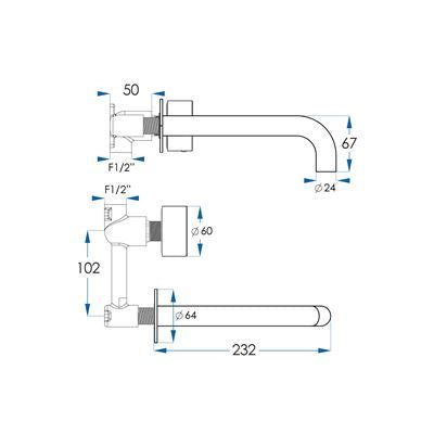 MESH In Wall Progressive Mixer & 220mm Spout Set Chrome