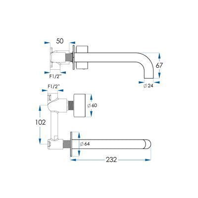 MESH In Wall Progressive Mixer & 220mm Spout Set Gunmetal