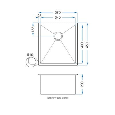 BURAZZO Inset / Undermount Embossed Single Bowl Sink 390mm Brushed Brass