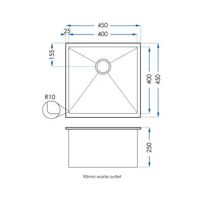 BURAZZO Inset / Undermount Embossed Single Bowl Sink 450mm (250mm Deep) Brushed Brass