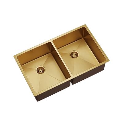 BURAZZO Inset / Undermount Embossed Double Bowl Sink 750mm Brushed Brass
