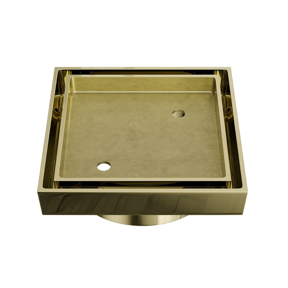 LIDO Square Tile Grate 125mm with DN100 Outlet Champagne Gold