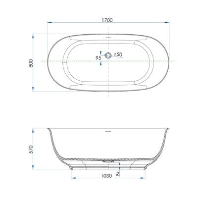 PROVENCE Solid Surface Freestanding Bath with Overflow Matte White 1700mm