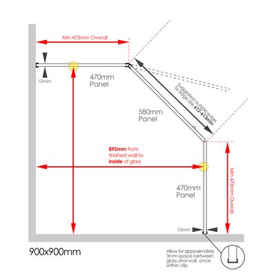 Frameless Shower Screen 900x900mm Titanium Bronze