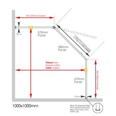 Frameless Shower Screen 1000X1000mm Champagne Gold