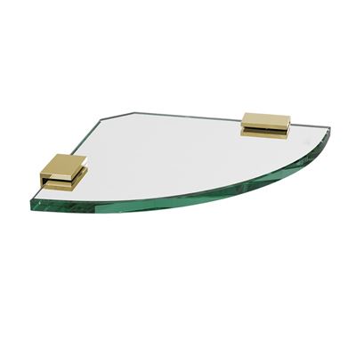 Glass Corner Shelf 200x200x10mm w/ Champagne Gold Clips