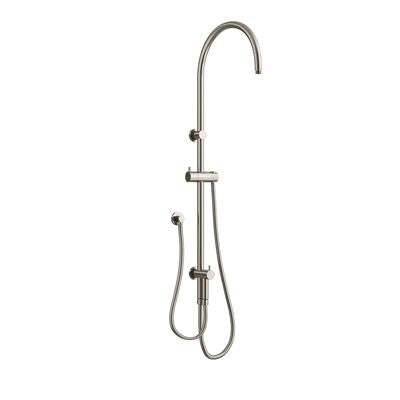 ELEMENTS Gooseneck Shower Rail with External Water Inlet Brushed Nickel, front view