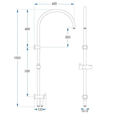 ELEMENTS Gooseneck Shower Rail with External Water Inlet Brushed Nickel