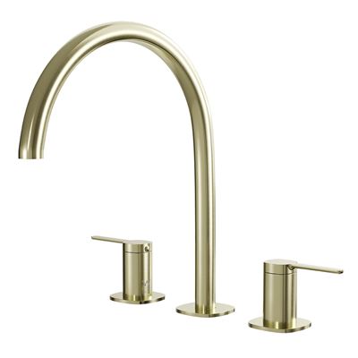SYMMETRY Quarter Turn Lever Hob Tap Set with Swivel Hob Spout 260mm Brushed Champagne Gold, front view