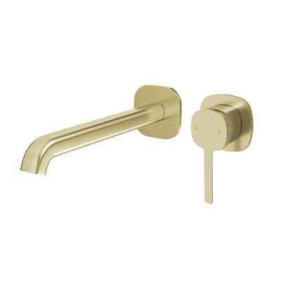 SYMMETRY In Wall Mixer & 220mm Spout Kit with Individual Wall Plate Brushed Champagne Gold, front view