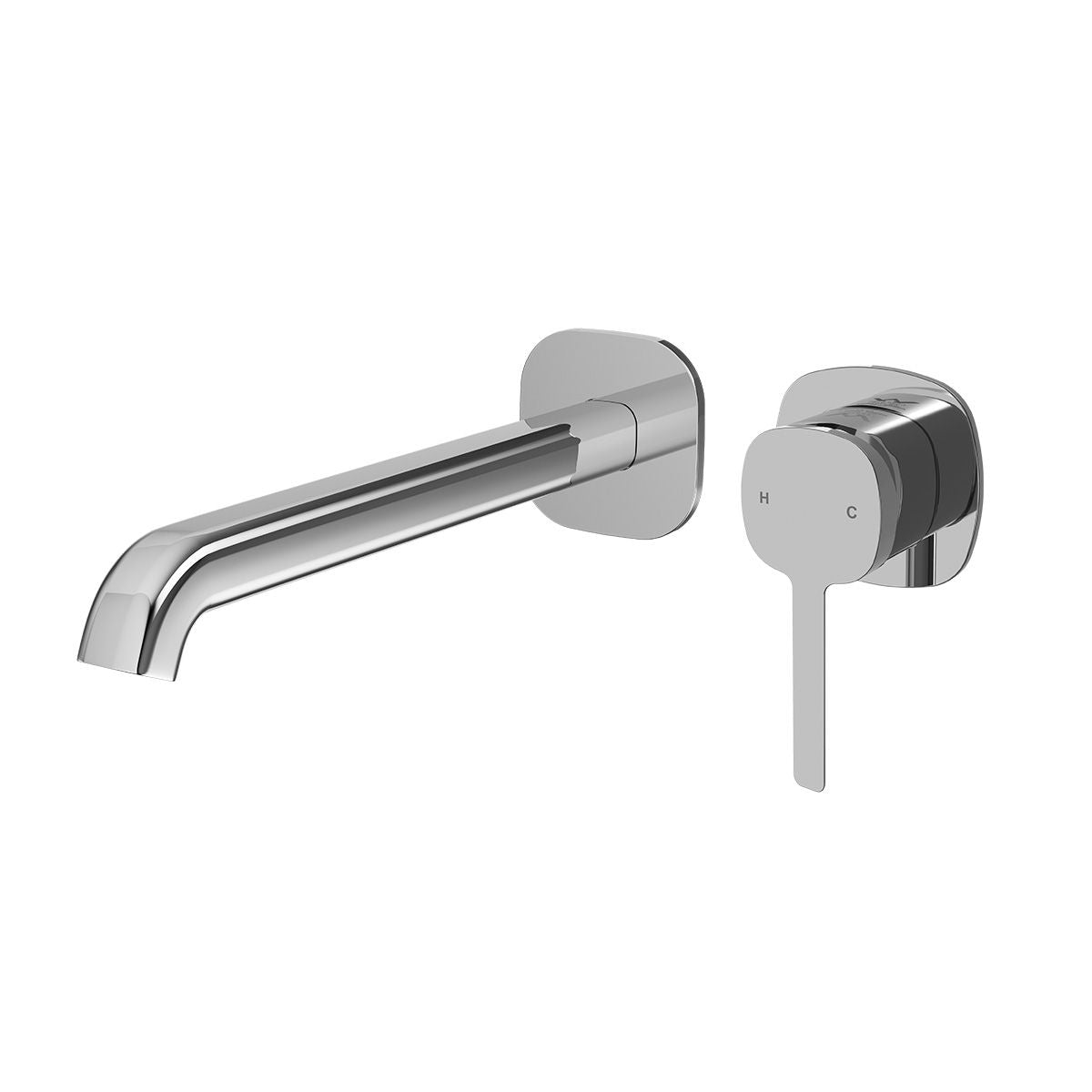 SYMMETRY In Wall Mixer & 220mm Spout Kit with Individual Wall Plate Polished Stainless Steel, front view