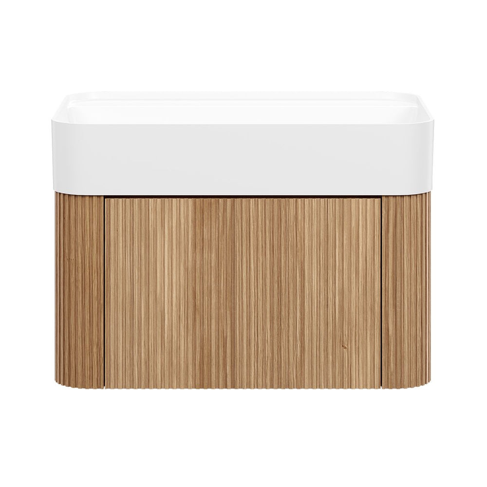 LEVANTE Wall Hung Vanity 600mm Light Oak Timber Veneer w/ Top, front view