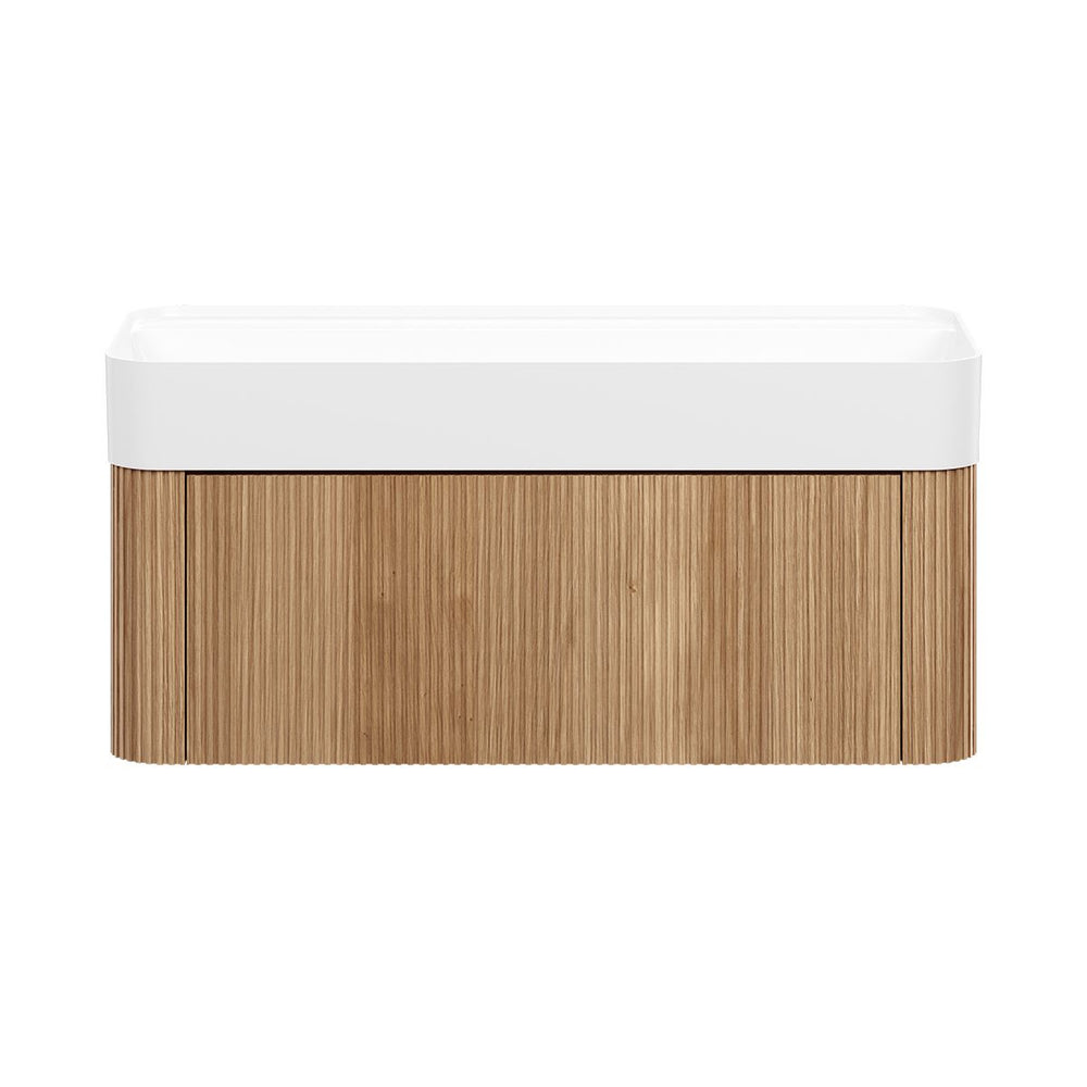 LEVANTE Wall Hung Vanity 900mm Light Oak Timber Veneer w/ Top, front view