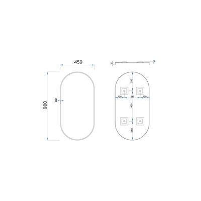 ORBIT Oval Mirror w/ Gunmetal 45mm Frame 450x900mm