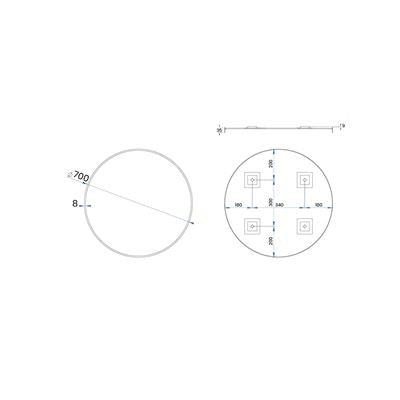 SPIN NEO Round Mirror w/ Brushed Nickel 45mm Frame 700mm