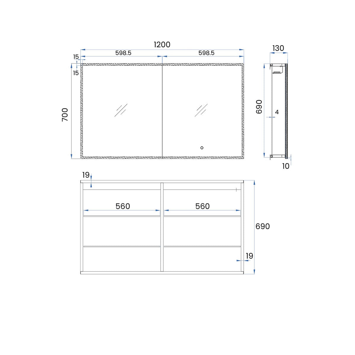 JASPER LED Edge Mirror Cabinet w/ GPO and USB Power 1200mm