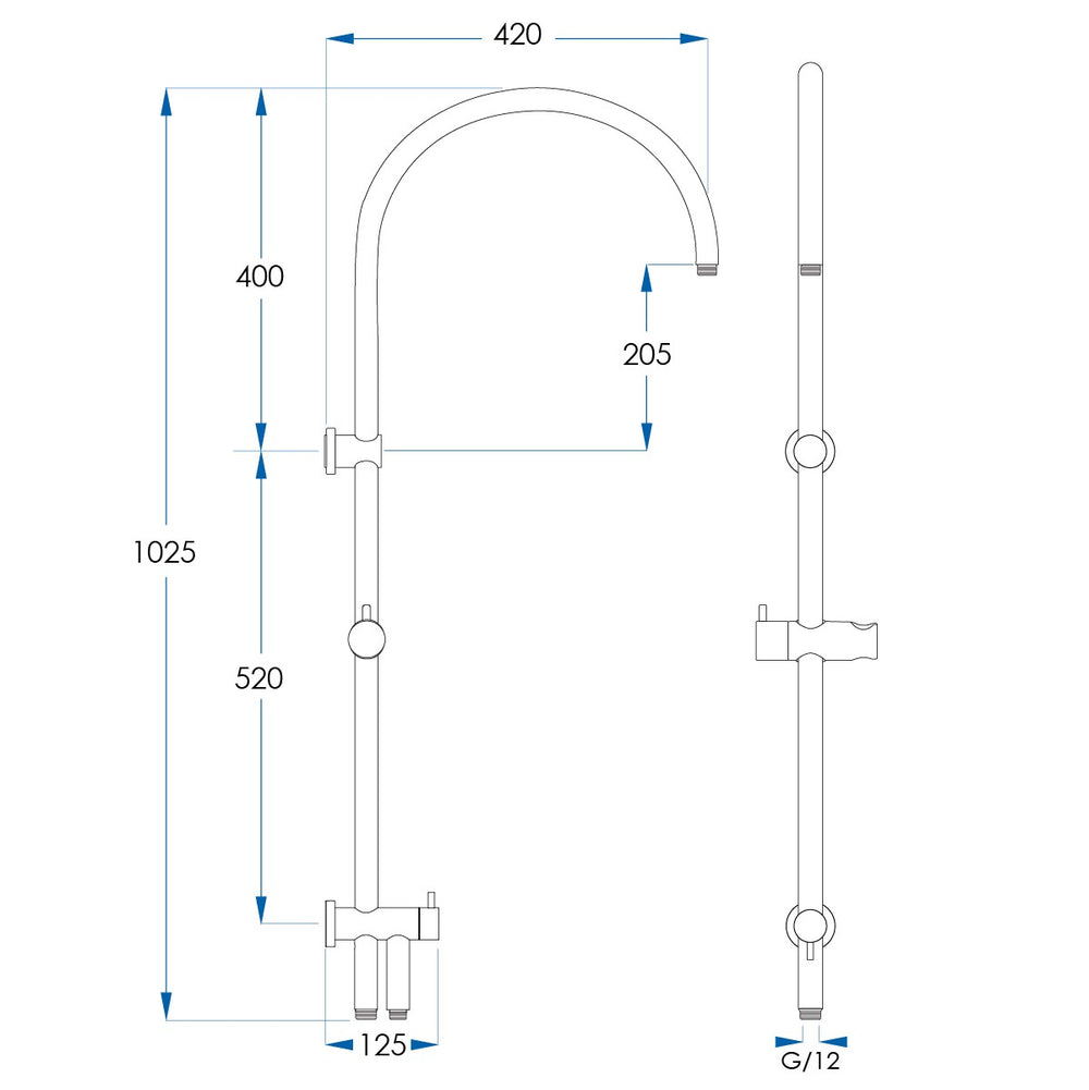 ELEMENTS Gooseneck Shower Rail with External Water Inlet Brushed Champagne Gold