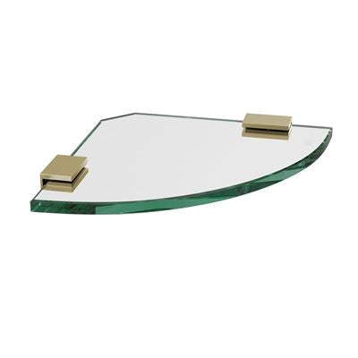 Glass Corner Shelf 200x200x10mm w/ Brushed Champagne Gold Clips