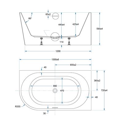 FLOW Corner Bath RHS with Overflow Matte White 1300mm