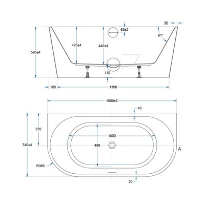 SPIN NEO Back to Wall Bath with Overflow Matte White 1500mm