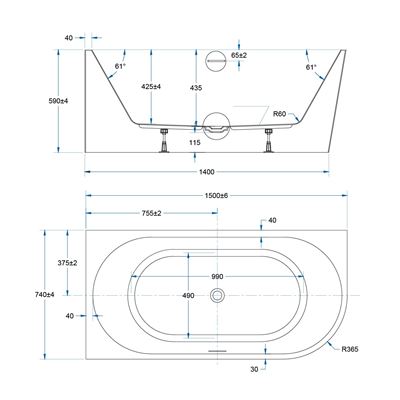 FLOW Corner Bath LHS with Overflow Matte White 1500mm