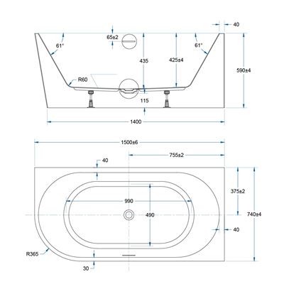 FLOW Corner Bath RHS with Overflow Matte White 1500mm