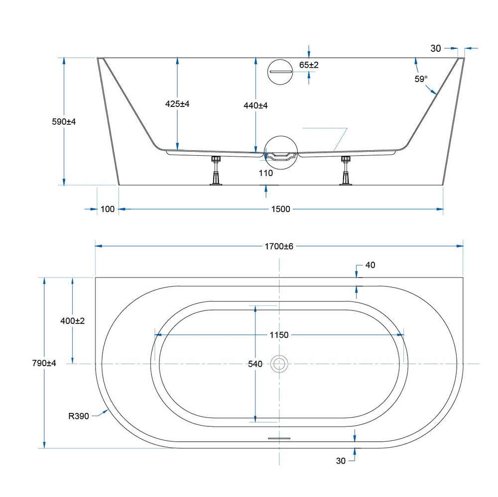 SPIN NEO Back to Wall Bath with Overflow Matte White 1700mm