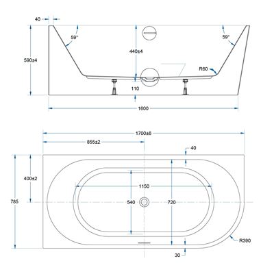 FLOW Corner Bath LHS with Overflow Matte White 1700mm