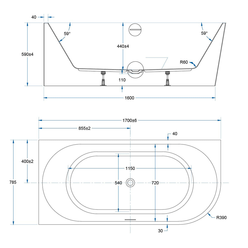FLOW Corner Bath LHS with Overflow Gloss White 1700mm