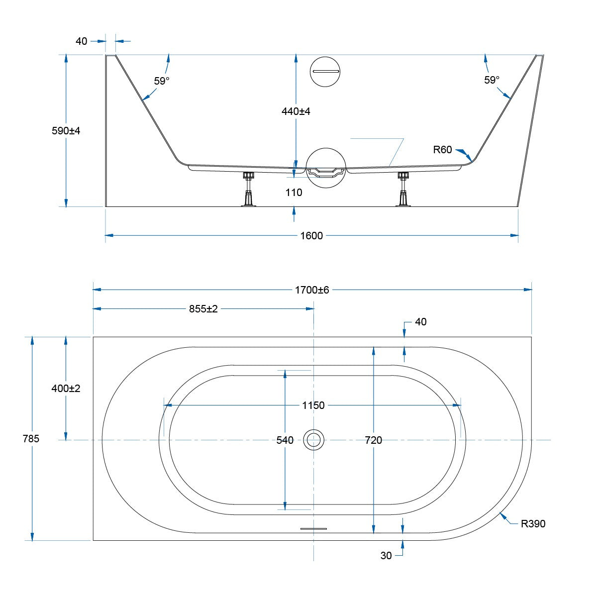 FLOW Corner Bath LHS with Overflow Gloss White 1700mm
