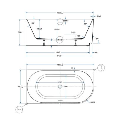 CONTOUR Corner Bath LHS with Overflow Matte White 1500mm