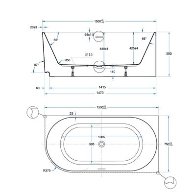 CONTOUR Corner Bath RHS with Overflow Matte White 1500mm