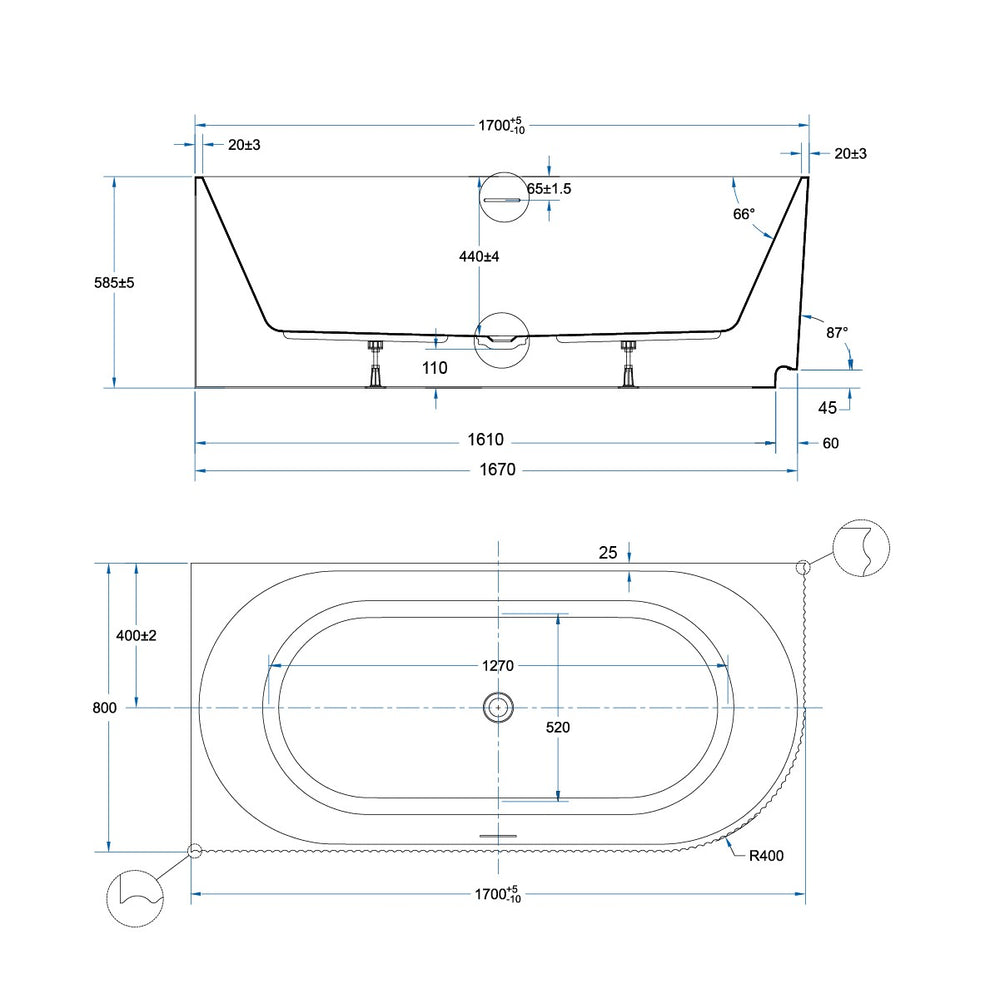 CONTOUR Corner Bath LHS with Overflow Matte White 1700mm