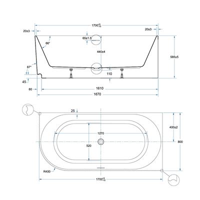 CONTOUR Corner Bath RHS with Overflow Matte White 1700mm