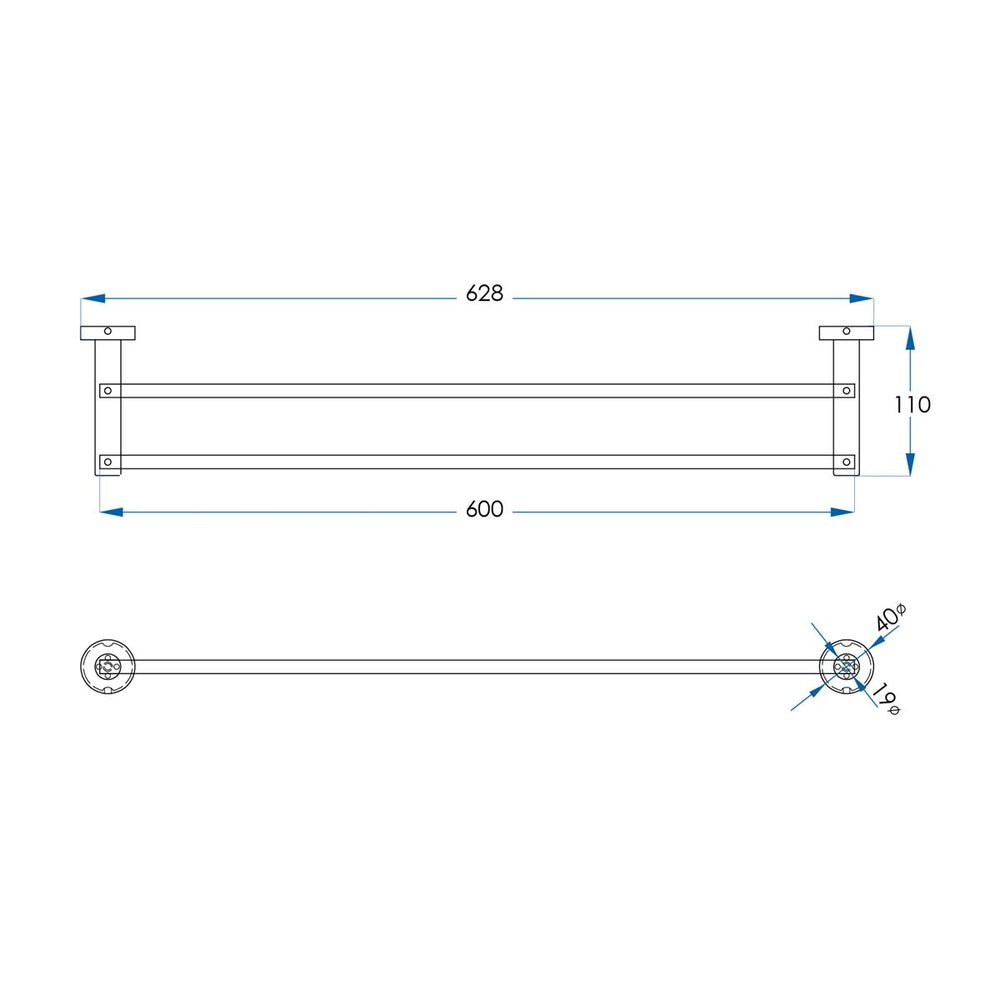 SPIN Double Towel Rail Brushed Nickel 600mm