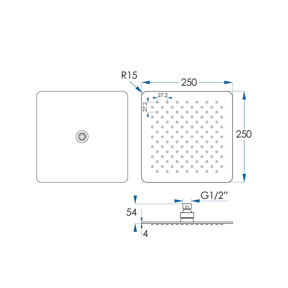 MONSOON Square Shower Head 250mm - Chrome