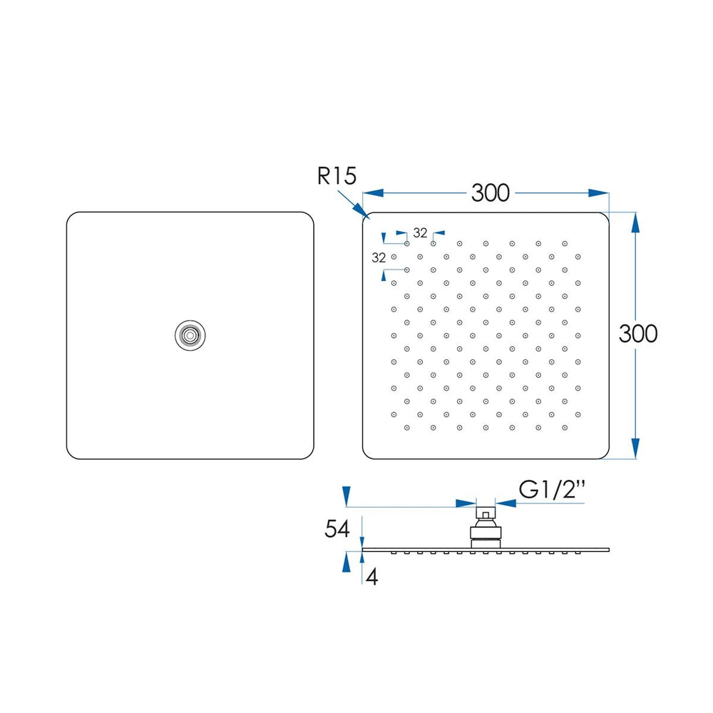 MONSOON Square Shower Head 300mm - Chrome