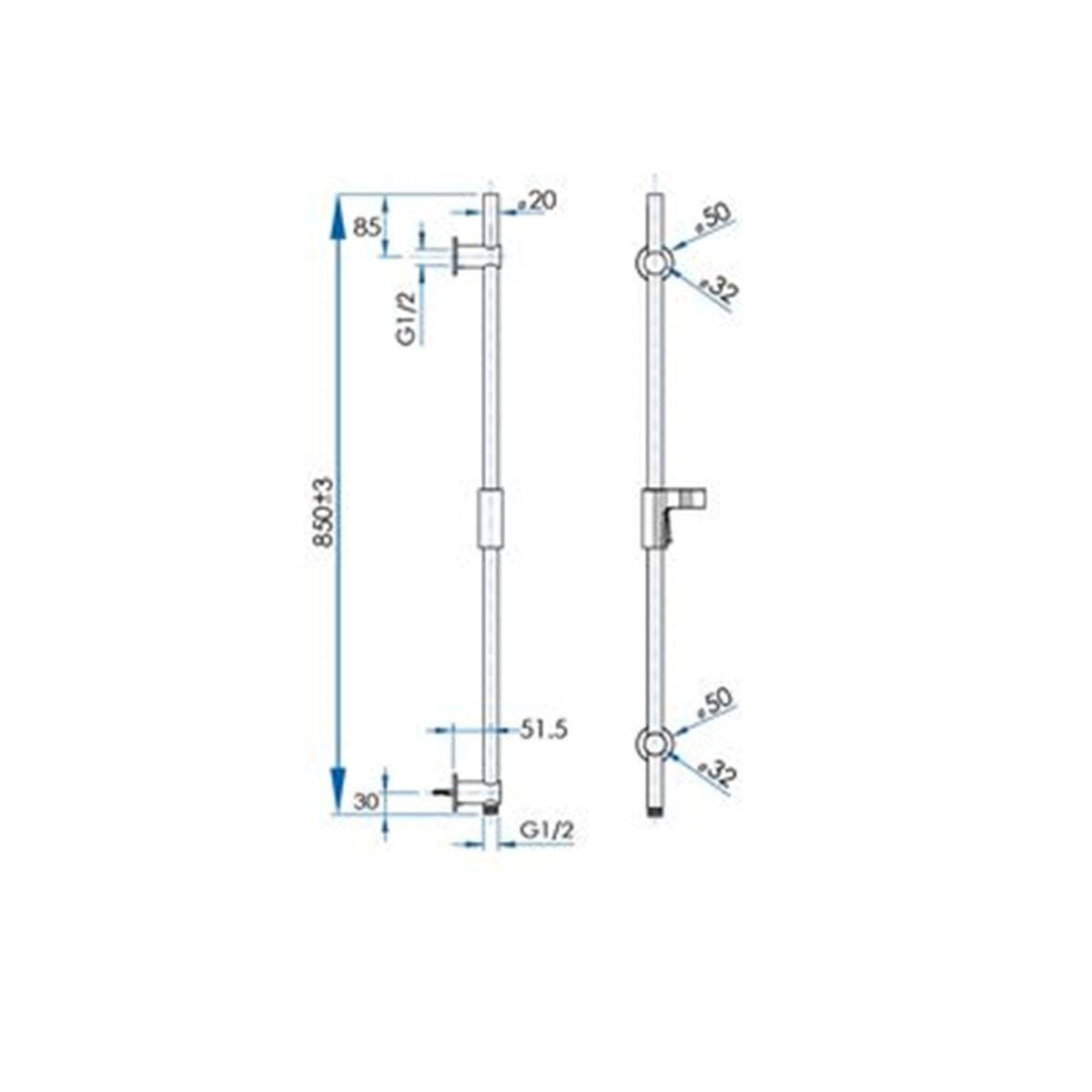 MODO Shower Rail Chrome 850mm