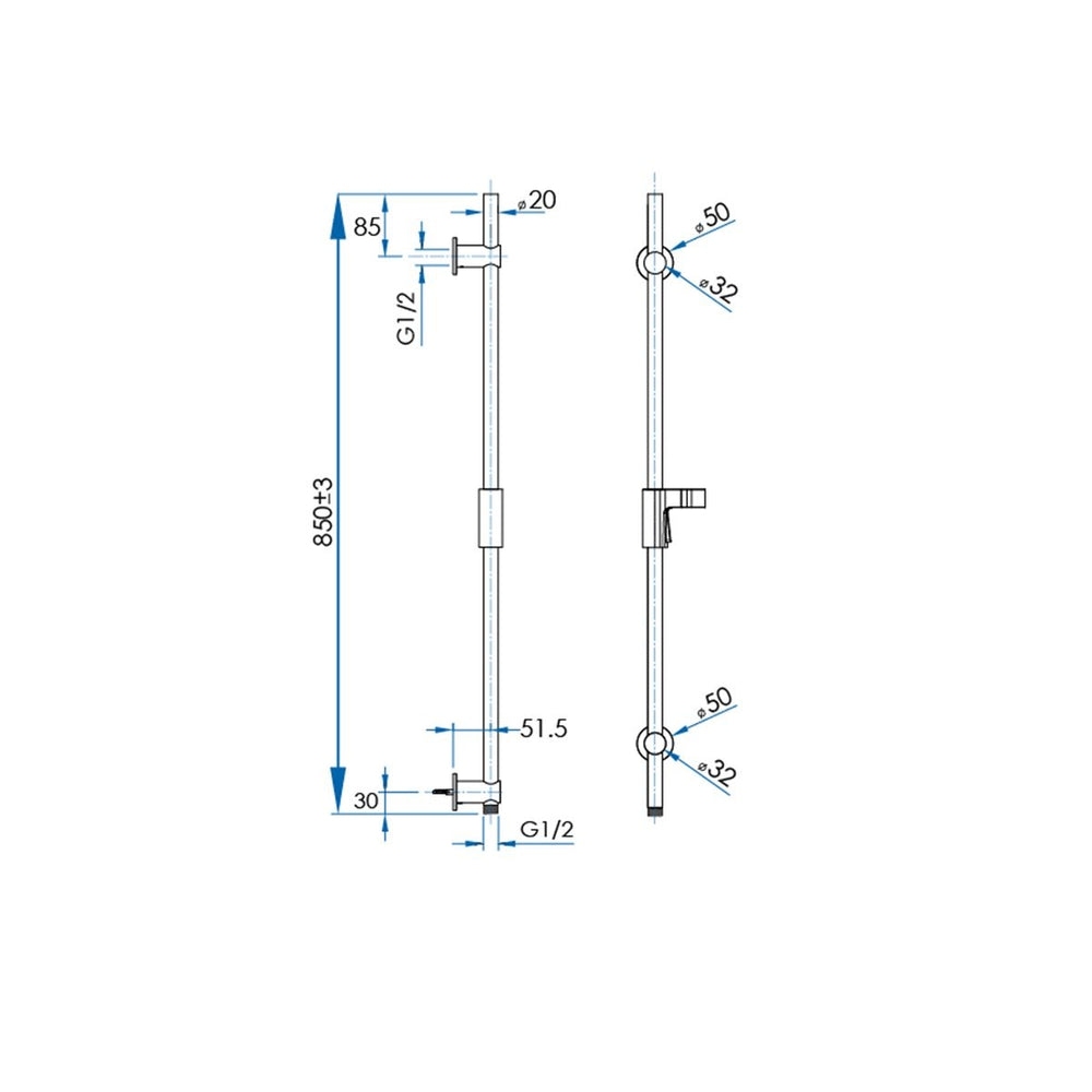 MODO Shower Rail Matte Black 850mm