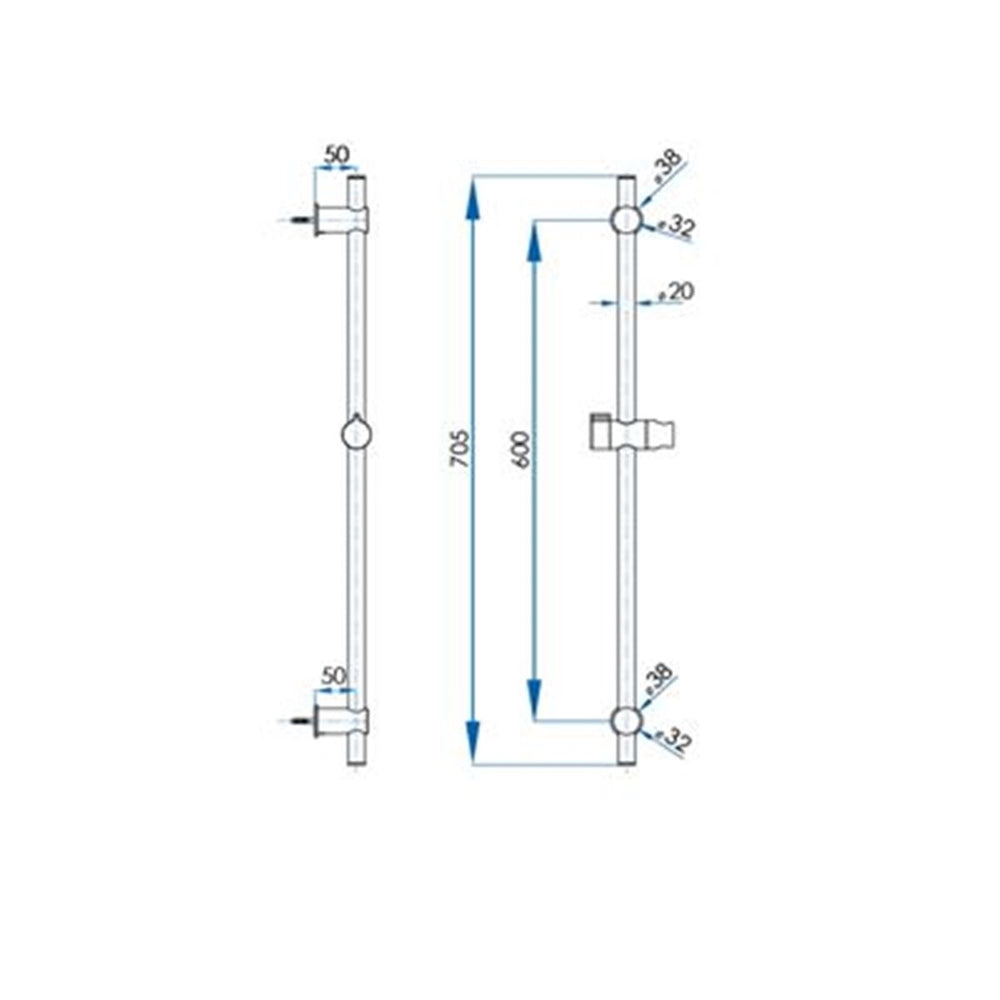 SPIN Shower Rail Brushed Nickel 700mm