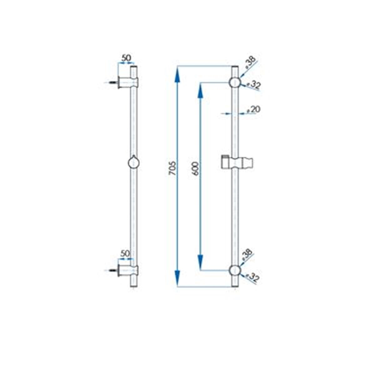 SPIN Shower Rail Brushed Brass 700mm