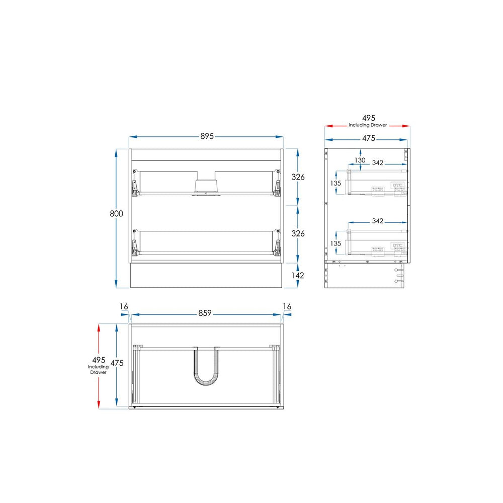 VENICE Floor Mount Vanity 900mm Matte White
